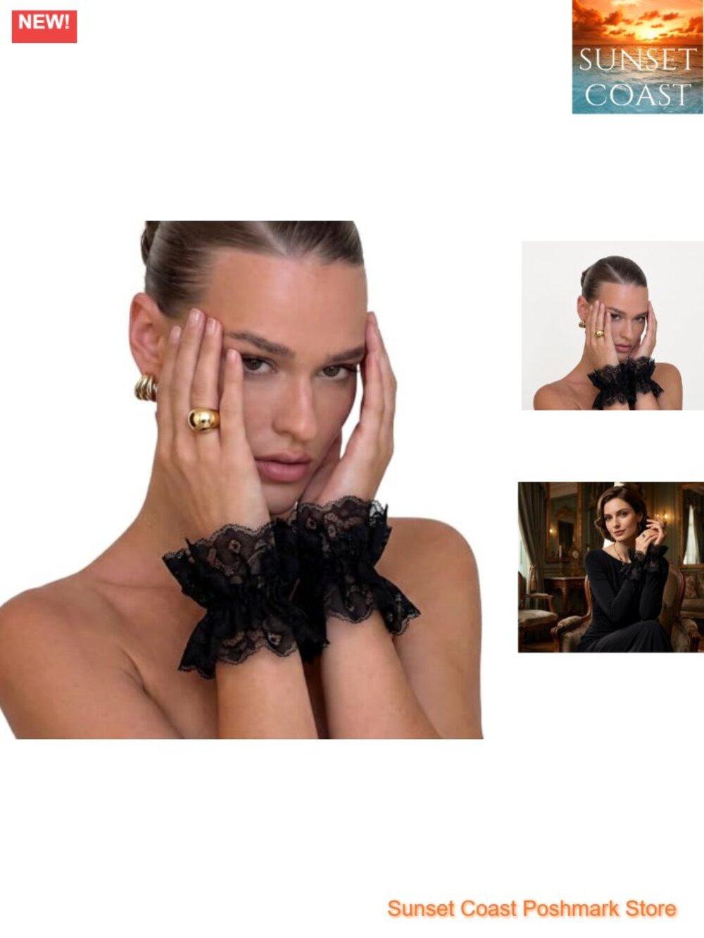 White Lace Fingerless Gloves Wrist Cuff for Wedding Cosplay Halloween